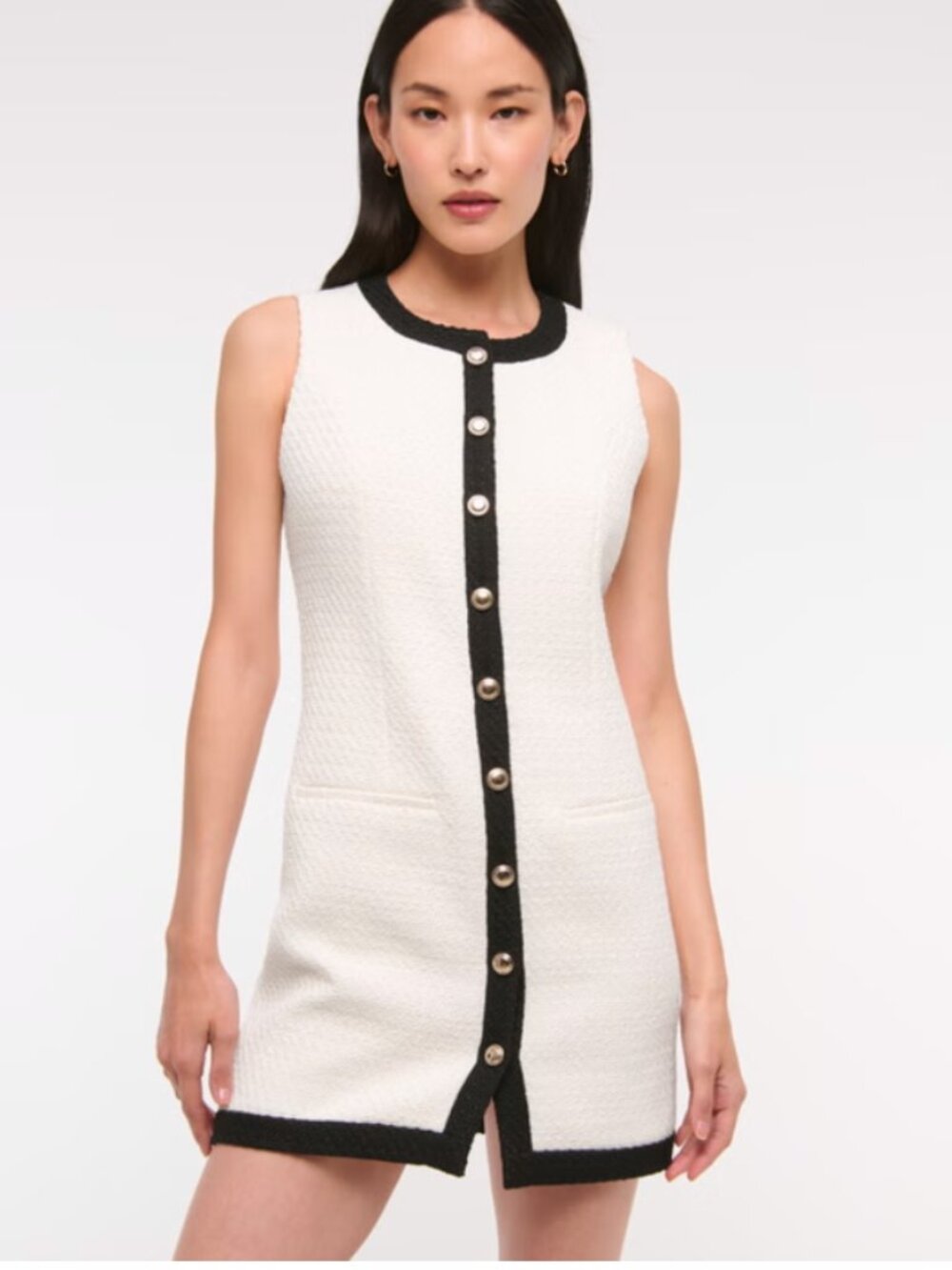 The A&F Mara Tweed Vest Mini Dress White & Black with Gold Buttons